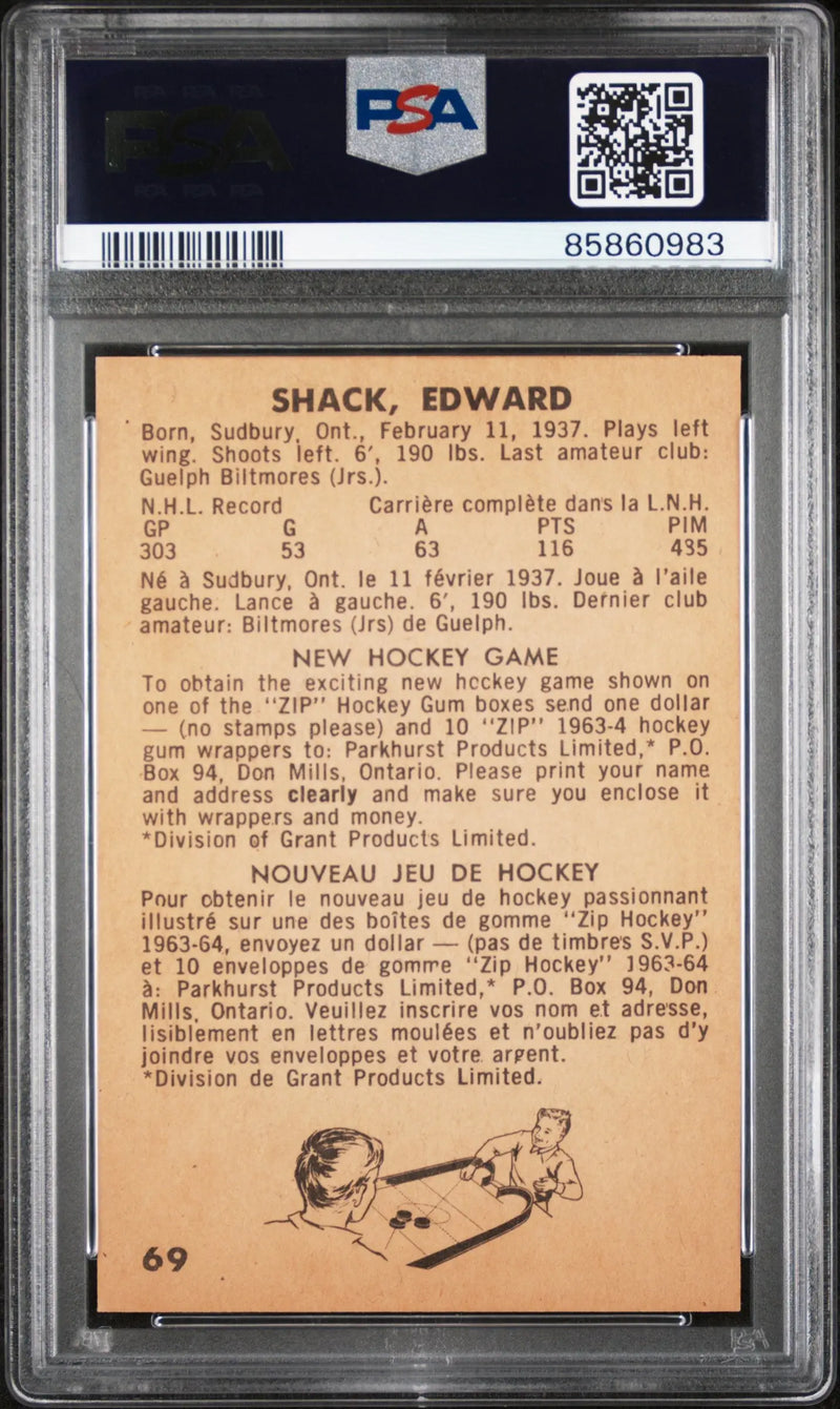 Eddie Shack 1963 Parkhurst #69 PSA 8 Nm-Mint 8 - Hockey Card Single