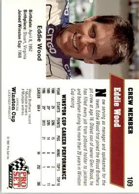 Eddie Wood - 1991 Pro Set - #109 - Racing - Racing Card Single