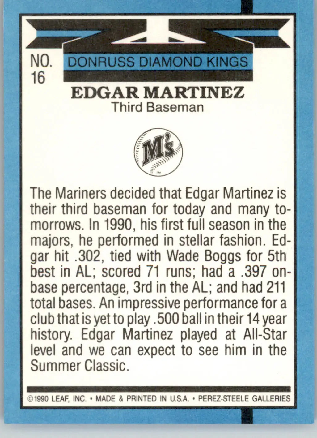 Edgar Martinez - 1991 Donruss - #16 - Baseball - Baseball Card Single
