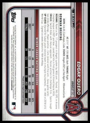 Edgar Quero 2022 Bowman Prospects #BP-123 Los Angeles Angels - Baseball Card Single