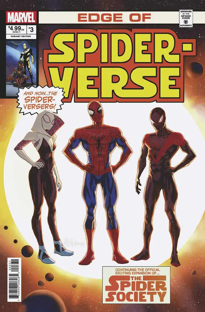 Comic book cover of Edge Of Spider-Verse #3 with Spider-themed silhouettes, ideal for trading cards