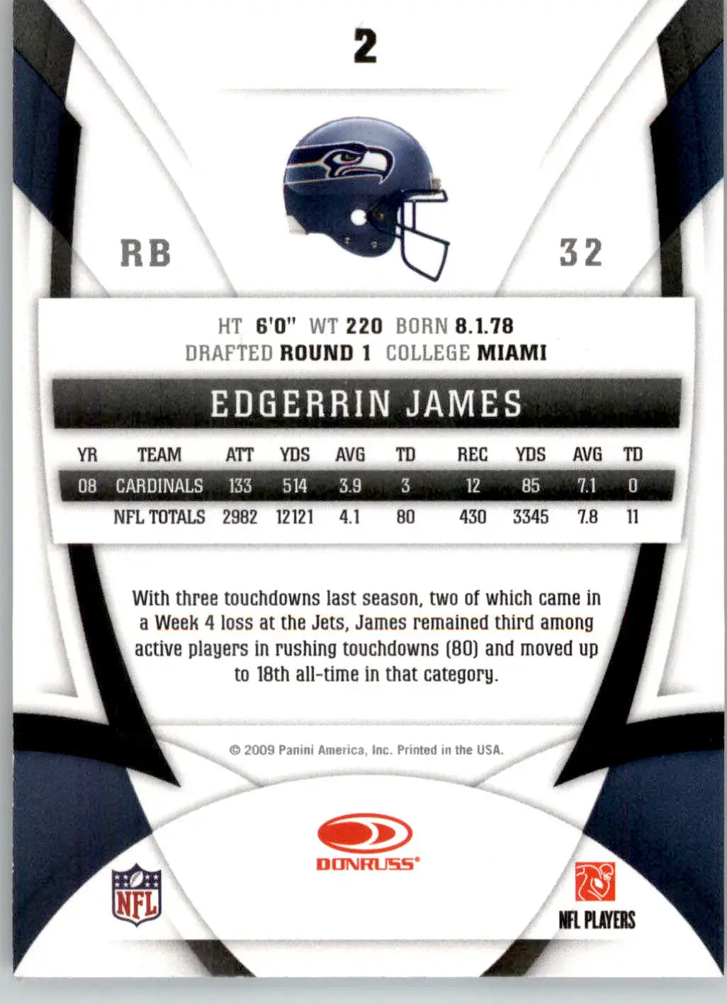 Edgerrin James - 2009 Donruss Certified - #2 - Football - Football Card Single
