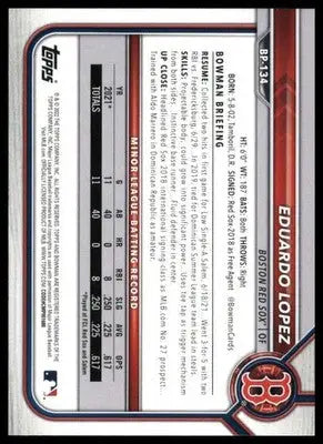 Eduardo Lopez 2022 Bowman Prospects #BP-134 Boston Red Sox - Baseball Card Single