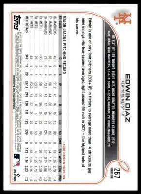 Edwin Diaz 2022 Topps #267 New York Mets - Baseball Card Single