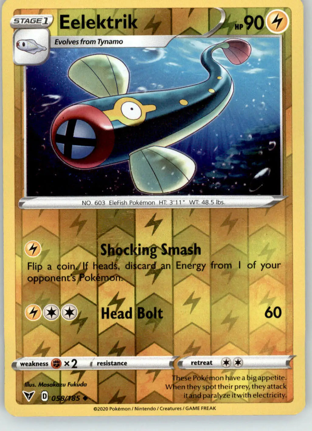 Eelektrik - Vivid Voltage - 058/185 - Reverse Holo LP Pokemon - Pokémon Card Single