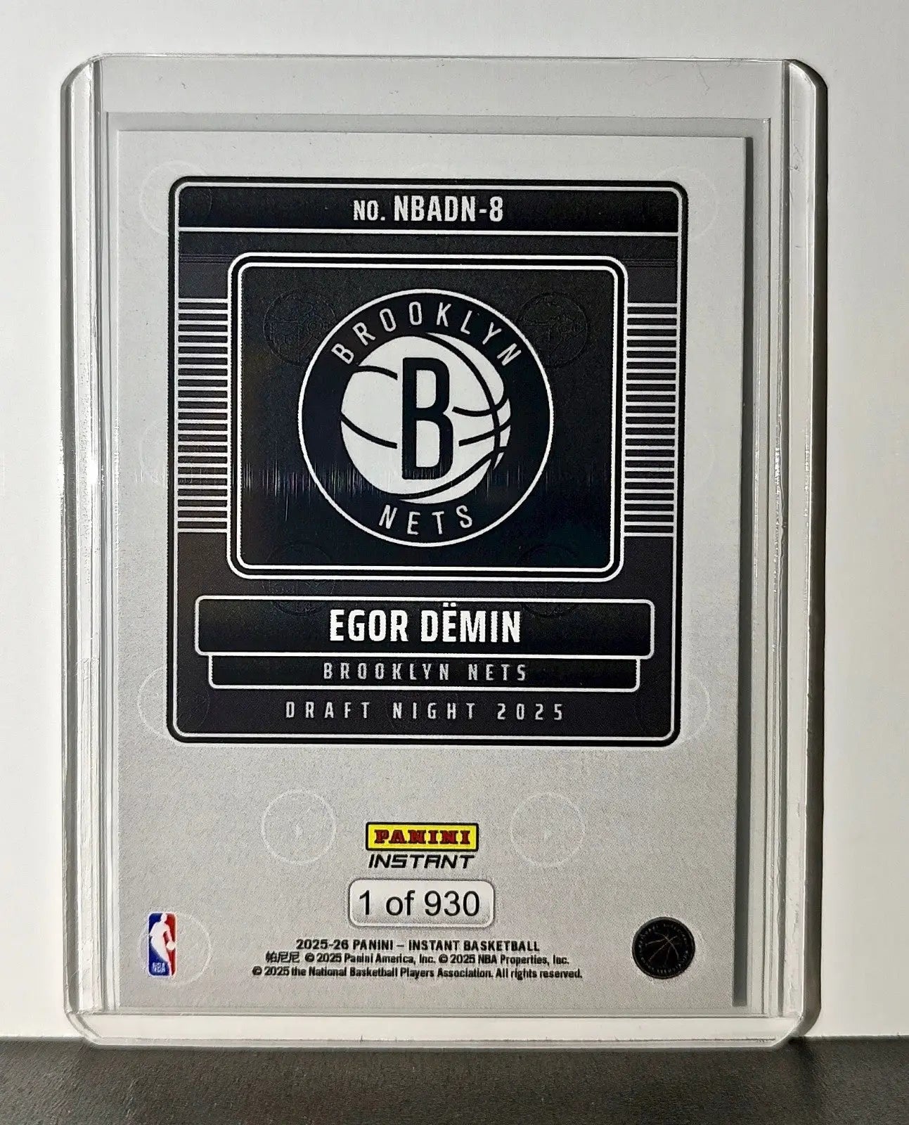 Egor Demin Rookie 2025-26 Panini NBA #8 Draft Night Card Brooklyn Nets