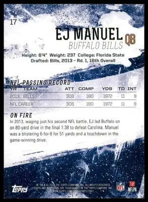 EJ Manuel 2014 Topps Fire Flame Foil #17 Buffalo Bills