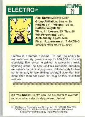 Electro - 1990 Impel Marvel Universe - #58 - Non_sport - Non-Sports Card Single