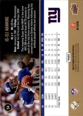 Eli Manning - 2008 SP Rookie Edition - #54 - Football - Football Card Single