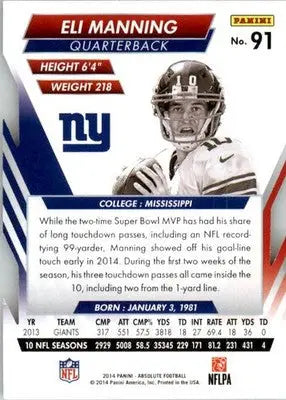 Eli Manning - 2014 Panini Absolute - #91 - Retail Football - Football Card Single