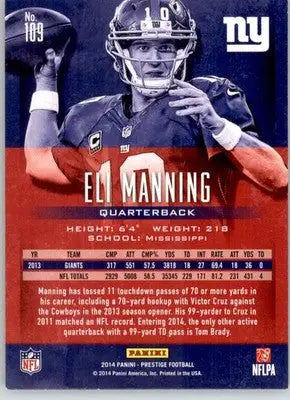 Eli Manning - 2014 Panini Prestige - #109 - Football - Football Card Single