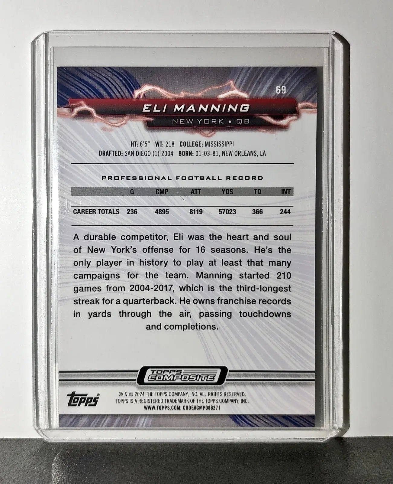 Eli Manning 2023 Topps Resurgence NFL #69 Football Card New York Giants