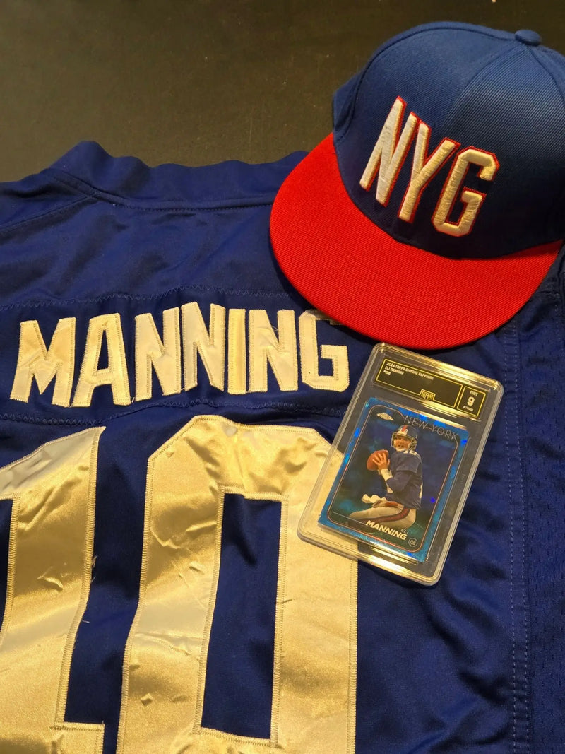 Eli Manning XXL Jersey New York Giants Blue #10 Hat Graded Card Lot - Sports Memorabilia