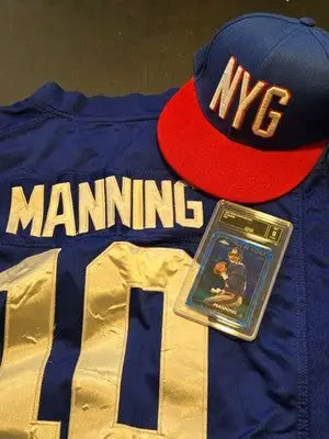 Eli Manning XXL Jersey New York Giants Blue #10 Hat Graded Card Lot - Sports Memorabilia