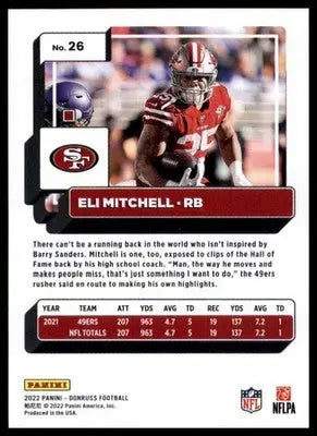 Eli Mitchell 2022 Donruss #26 San Francisco 49ers - Football Card Single