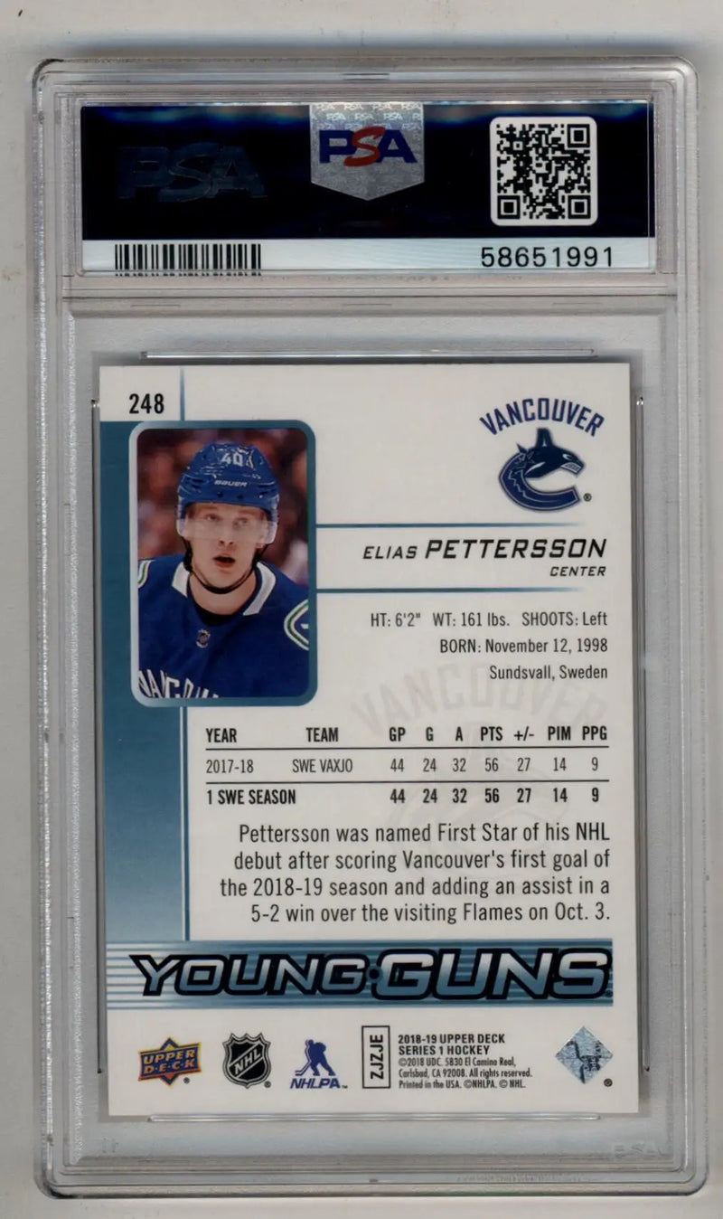 Elias Pettersson 2018-19 Upper Deck #248 PSA 10 Gem Mint 1991 - Hockey Card Single