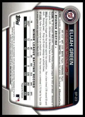 Elijah Green 2023 Bowman Prospects #BP-23 Washington Nationals - Baseball Card Single