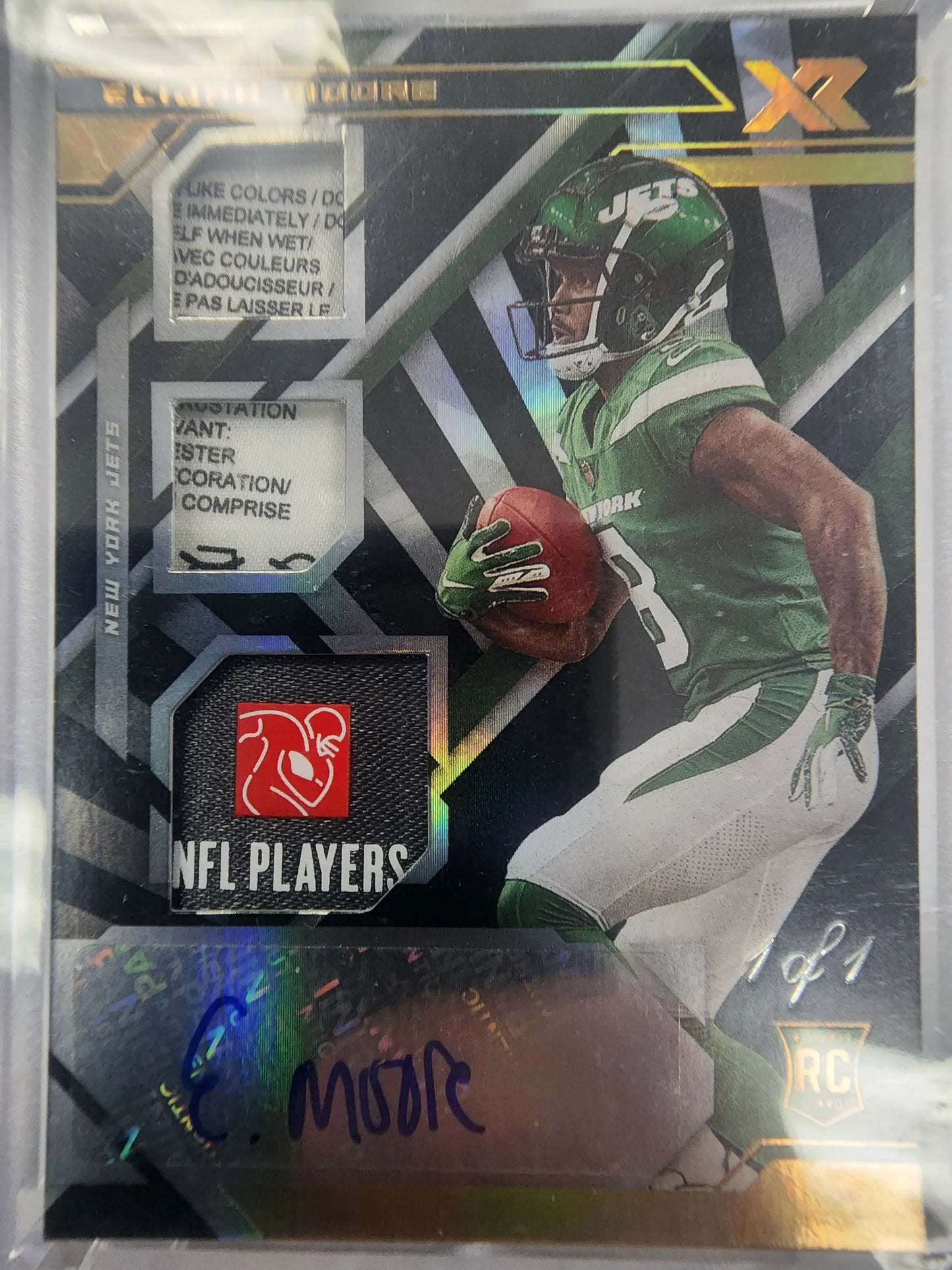Elijah Moore 2021 Panini XR NFL Players Triple Patch #1/1 - Football Card Single