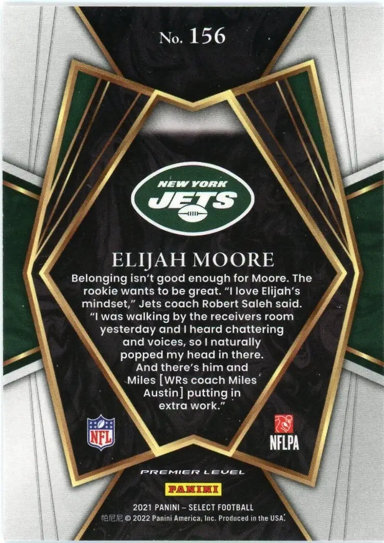 Elijah Moore Rookie 2021 Panini Select Premier #156 New York Jets Football Card - Football Card Single