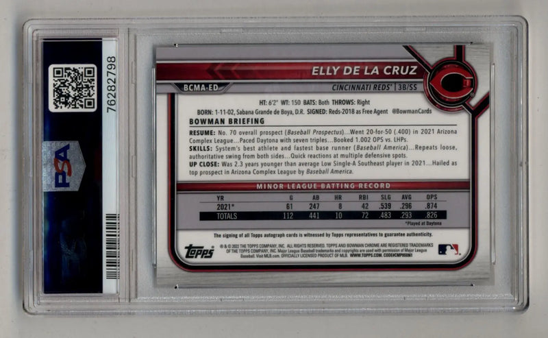Elly De La Cruz 2022 Bowman Chrome Mega Box Auto PSA 10 Gem Mint Auto 10 2798 - Baseball Card Single