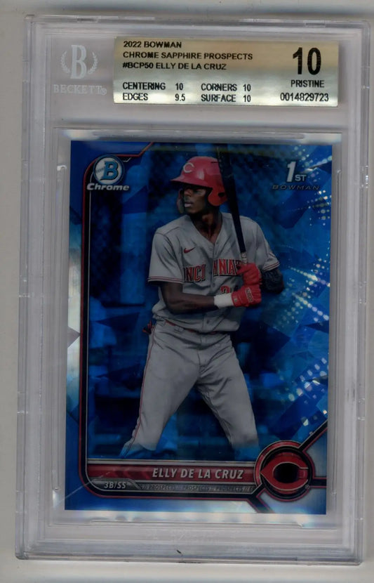 Elly De La Cruz 2022 Bowman Chrome Sapphire Prospects BGS 10 Pristine - Baseball Card Single