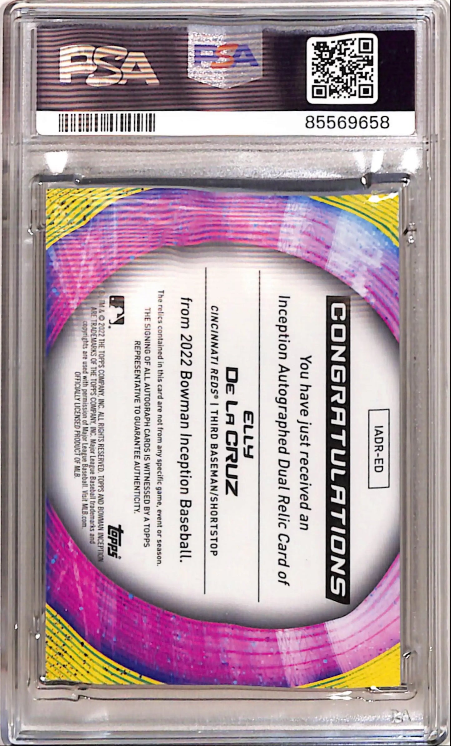 Elly De La Cruz 2022 Bowman Inception 01/25 Dual Auto Relic Orange Foil PSA 8 Near Mint-Mint - Baseball Card Single