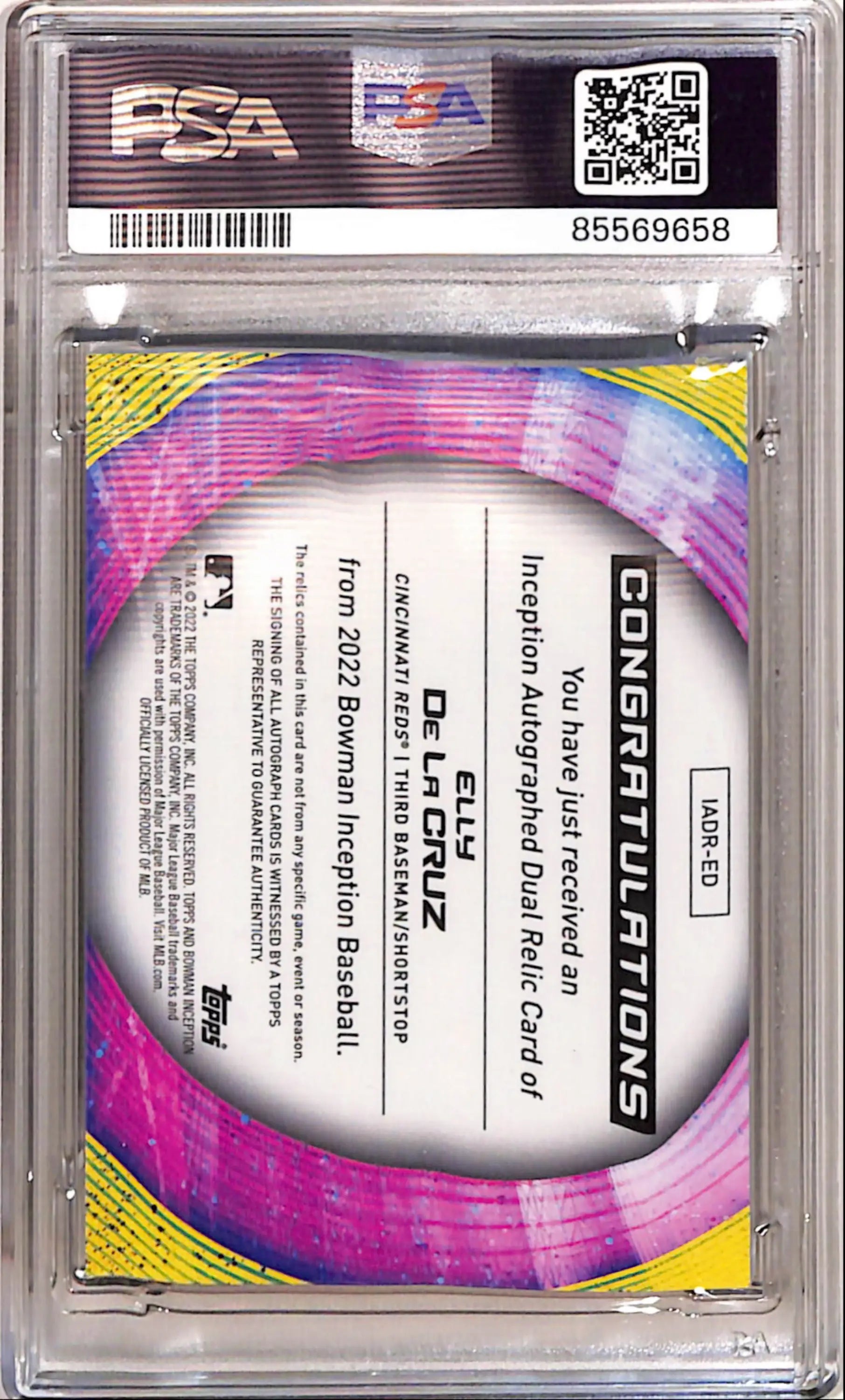 Elly De La Cruz 2022 Bowman Inception 01/25 Dual Auto Relic Orange Foil PSA 8 Near Mint-Mint - Baseball Card Single