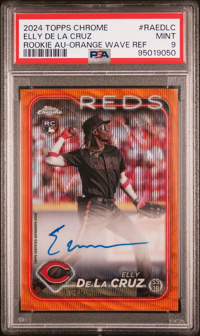 Elly de la Cruz 2024 Topps Chrome Orange Wave Refractor Auto #6/25 PSA 9 Mint - Baseball Card Single