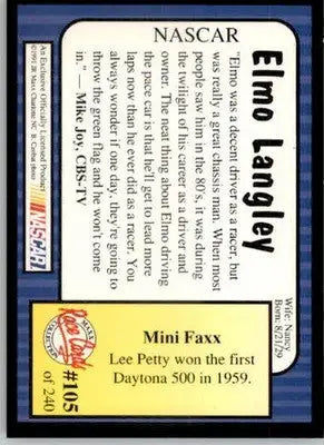 Elmo Langley - 1991 Maxx - #105 - Racing - Racing Card Single