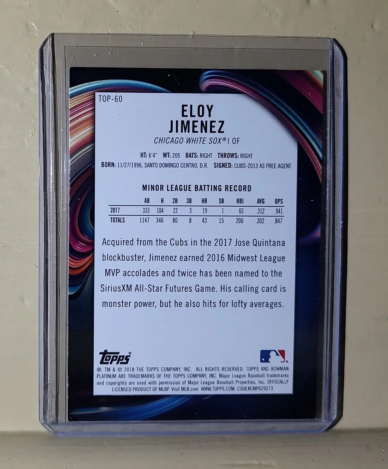 Eloy Jimenez 2019 Topps Bowman Platinum MLB #60 Rookie Card Chicago White Sox