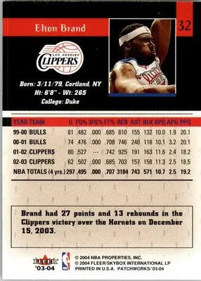 Elton Brand - 2003-04 Fleer Patchworks - #32 - Basketball - Basketball Card Single