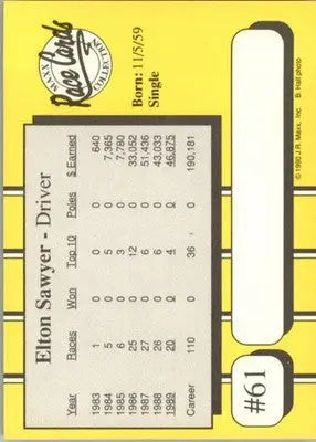 Elton Sawyer - 1990 Maxx - #61 - Racing - Racing Card Single