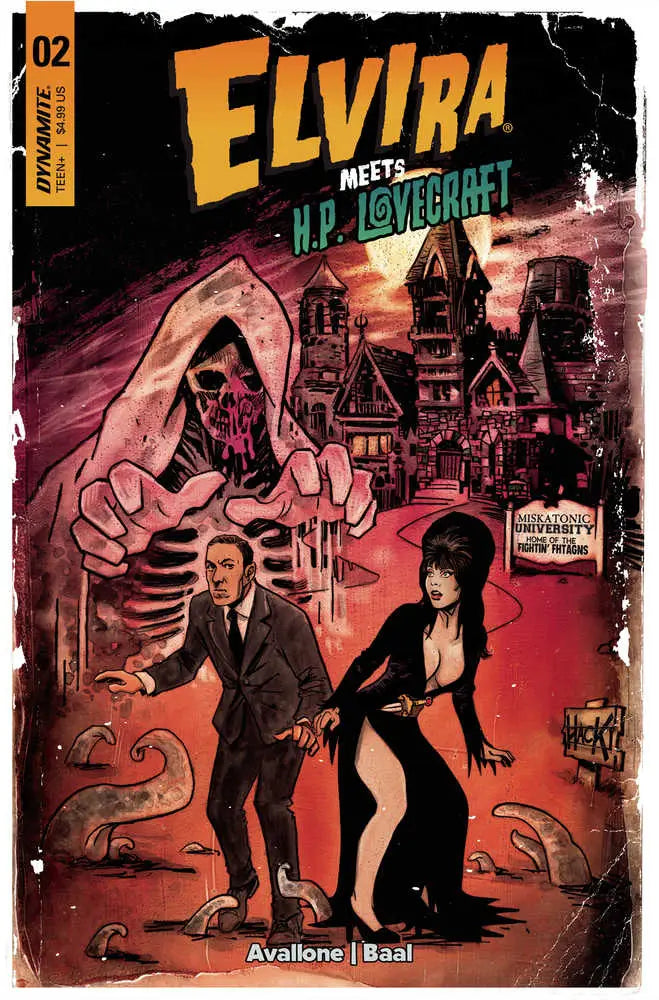 Comic book cover depicting gothic horror with tentacles at haunted mansion, perfect for trading cards