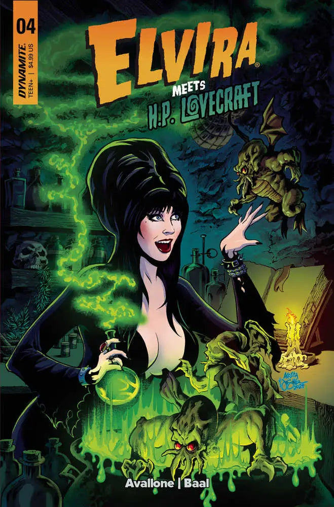 Comic book cover of Elvira Meets HP Lovecraft #4 with gothic horror and supernatural mist