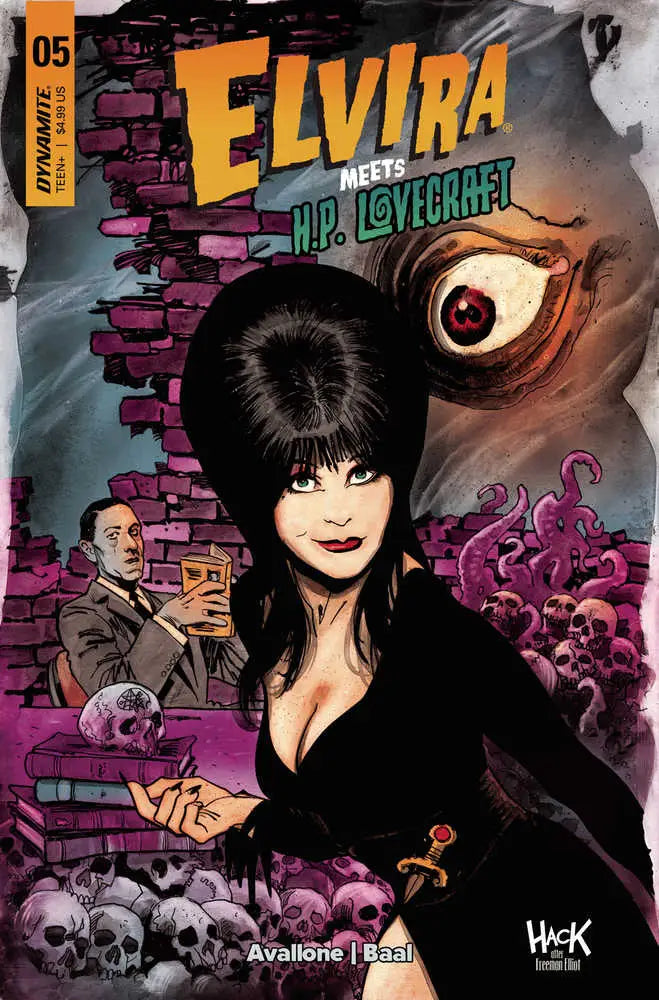 Elvira Meets HP Lovecraft #5 Cover C Hack by Kewber features gothic horror hostess in black dress