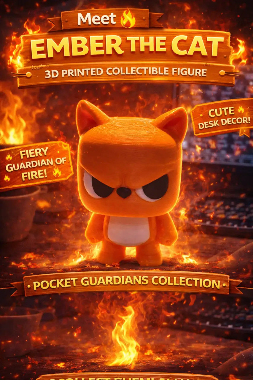 Ember the Cat Figurine Orange Cute Kawaii 3D Printed Animal Toy Gift - Collectibles