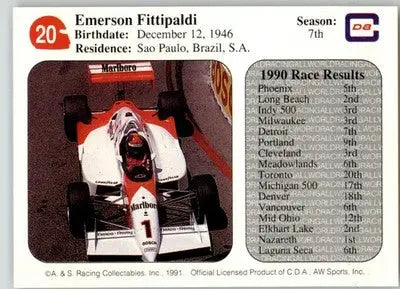 Emerson Fittipaldi - 1991 All World - #20 - Racing - Racing Card Single