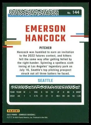 Emerson Hancock 2023 Donruss #144 Seattle Mariners - Baseball Card Single
