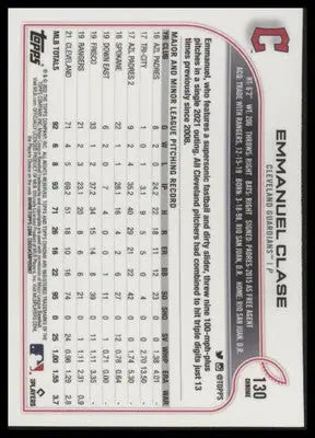 Emmanuel Clase 2022 Topps Chrome #130 Cleveland Guardians - Baseball Card Single