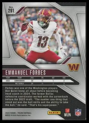 Emmanuel Forbes 2024 Panini Prizm #291 Washington Commanders
