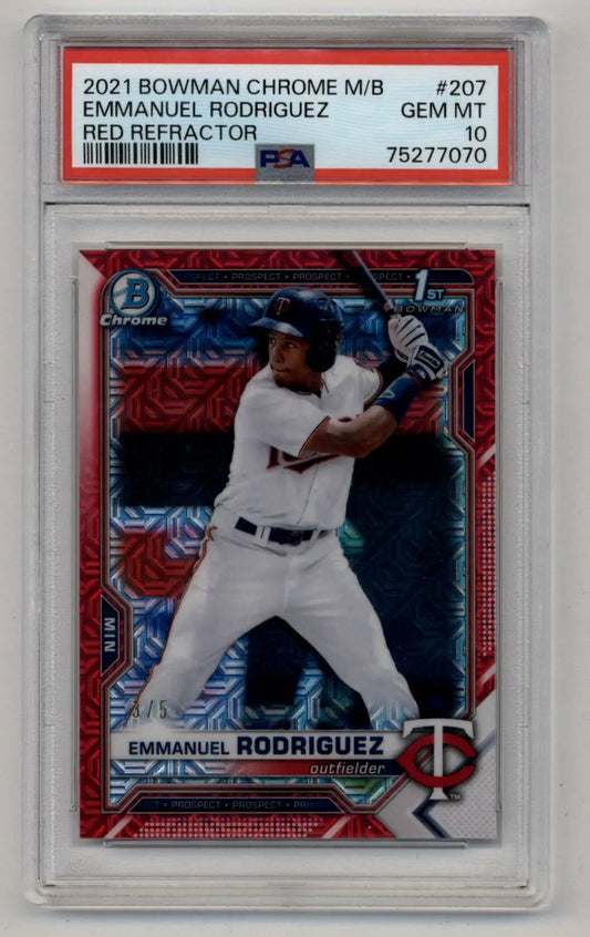 Emmanuel Rodriguez 2021 Bowman Chrome Mega Box Red Refractor 3/5 PSA 10 Gem Mint - Baseball Card Single
