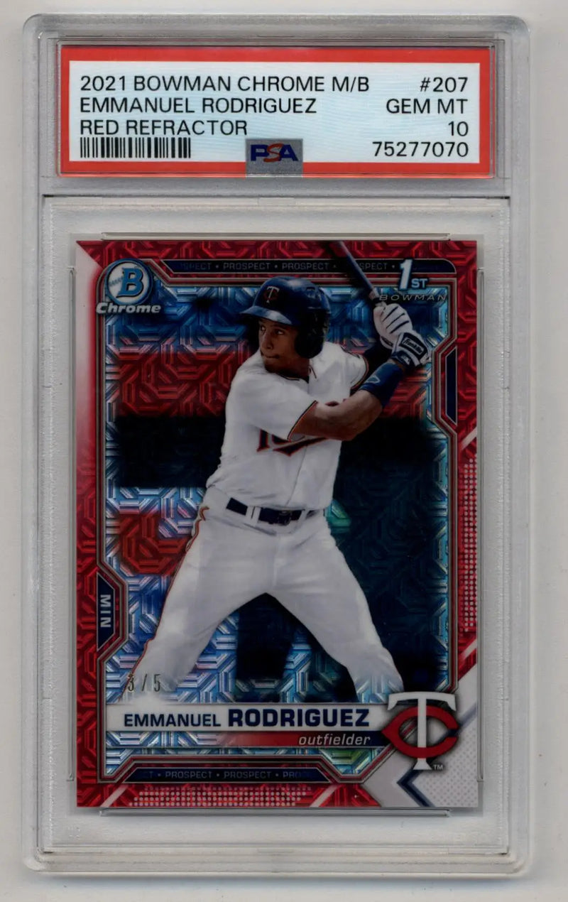 Emmanuel Rodriguez 2021 Bowman Chrome Mega Box Red Refractor 3/5 PSA 10 Gem Mint - Baseball Card Single