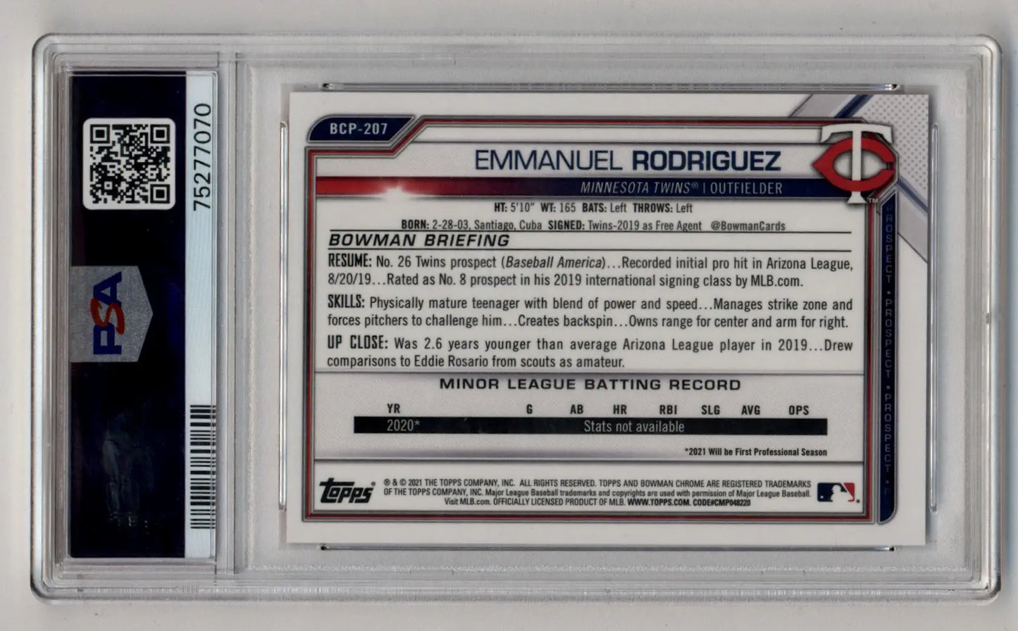 Emmanuel Rodriguez 2021 Bowman Chrome Mega Box Red Refractor 3/5 PSA 10 Gem Mint - Baseball Card Single