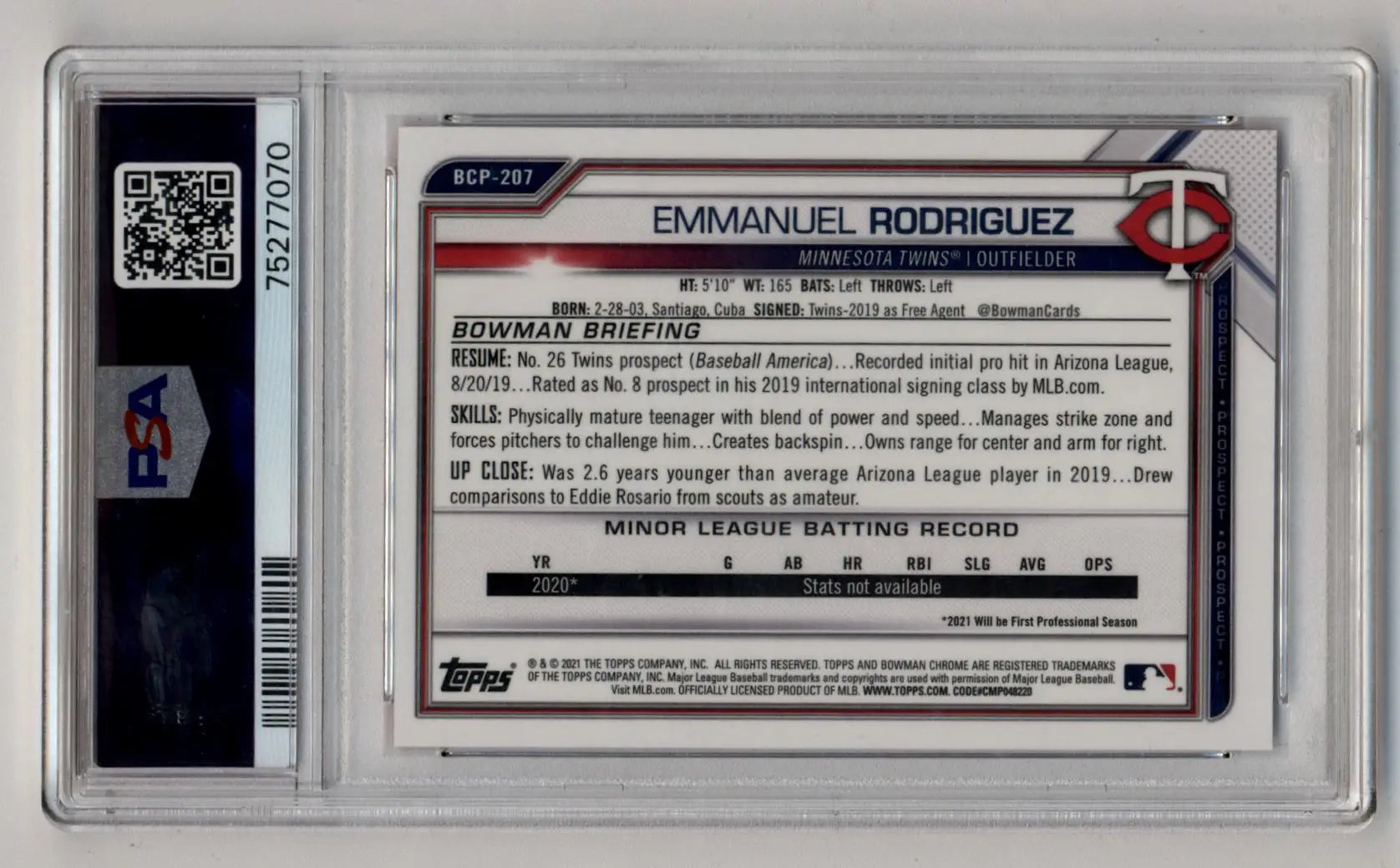 Emmanuel Rodriguez 2021 Bowman Chrome Mega Box Red Refractor 3/5 PSA 10 Gem Mint - Baseball Card Single