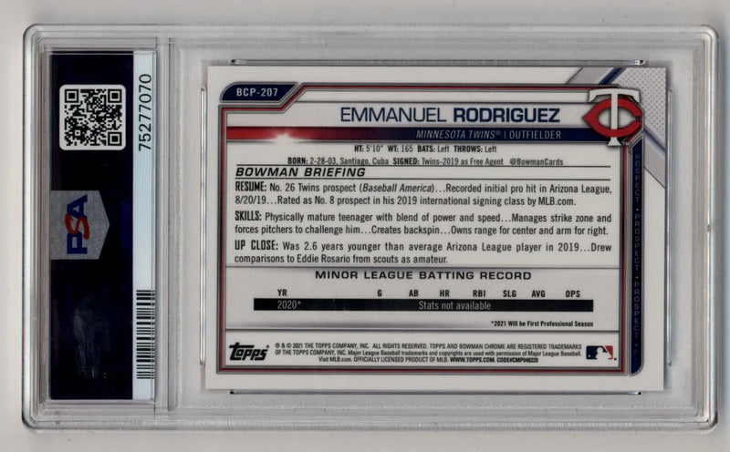 Emmanuel Rodriguez 2021 Bowman Chrome Mega Box Red Refractor 3/5 PSA 10 Gem Mint - Baseball Card Single