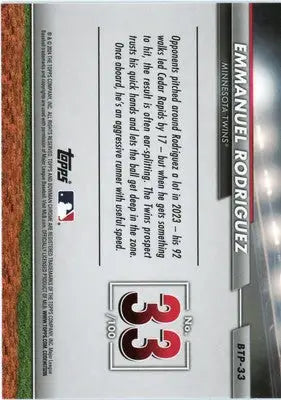 Emmanuel Rodriguez 2024 Bowman Bowman Scouts’ Top 100 #BTP-33 Minnesota Twins - Baseball Card Single