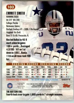 Emmitt Smith - 1998 Stadium Club - #103 - Football - Football Card Single