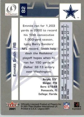 Emmitt Smith - 2001 Fleer Legacy - #82 - Football - Football Card Single