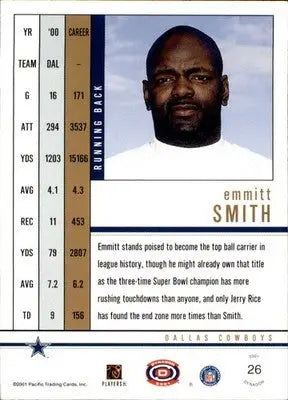 Emmitt Smith - 2001 Pacific Dynagon - #26 - Football - Football Card Single