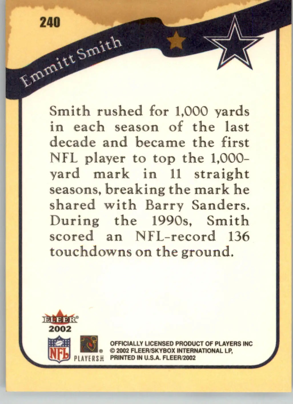 Emmitt Smith - 2002 Fleer - #240 - Football - Football Card Single